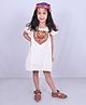 Aglare Cotton Woven Half Sleeves Mirror Work Detailed Dress With Cap - Cream