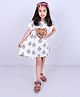 Aglare Navratri Theme Cotton Woven Half Sleeves Mirror Patch Detailed Ethnic Motifs Printed Dress With Cap - White
