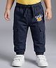 Babyoye 100% Cotton Knit Full Length Lounge Pant with Cargo Pocket & Smile Embroidery - Navy Blue