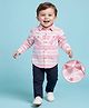 Babyoye 100% Cotton Knit Full Sleeves Shirt & Jeans with Stripes - Pink White & Navy Blue