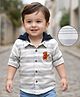 Babyoye 100% Cotton Woven Full Sleeves Hooded Shirt With Stripes - White