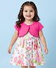 Babyhug Cotton Woven Half Sleeves Frock With Shrug & Floral Print - Pink & White