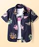 Pine Kids Cotton Woven Half Sleeves Abstract Printed Shirt with Inner Tee - Navy Blue