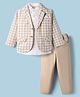 Rikidoos Full Sleeves Checked 3 Piece Party Suit Set - White & Fawn
