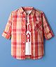 Pine Kids Cotton Woven Full Sleeves Checked Shirt with Inner Tee - Dark Orange & White