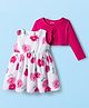 Babyhug Cotton Woven Floral Printed Frock with Full Sleeves Shrug - Dark Pink & White