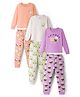 Primo Gino 100% Cotton Knit Full Sleeves Night Suit With Tropical Theme Print Pack of 3 - Beige Peach & Purple