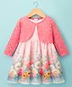 Babyhug Cotton Woven Full Sleeves Jacket & Frock With Floral Print & Lace Detailing - Pink