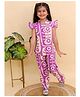AJ Dezines Cotton Woven Frill Sleeves Floral Printed Top & Coordinating Pant Set - Purple