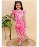 AJ Dezines Cotton Woven Frill Sleeves Floral Printed Top & Coordinating Pant Set - Pink