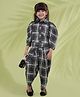 AJ Dezines Cotton Woven Three Fourth Puffed Sleeves Checked Shirt Style Top & Coordinating Dhoti Style Pant Set - Black
