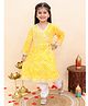 AJ Dezines Cotton Woven Full Sleeves Leheriya Printed & Gota Lace Embellished Kurti Pajama Set - Yellow