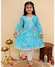 AJ Dezines Cotton Woven Full Sleeves Leheriya Printed & Gota Lace Embellished Kurti Pajama Set - Light Blue