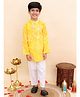AJ Dezines Cotton Woven Full Sleeves Leheriya Printed & Gota Lace Embellished Kurta Pajama Set - Yellow
