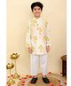 AJ Dezines Cotton Woven Full Sleeves Floral Printed & Striped Kurta Pyjama Set - Mustard