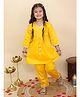 AJ Dezines Cotton Woven Three Fourth Sleeves Ethnic Embroidered Placket Gota Lace Embellished Kurti Pyjama Set - Yellow