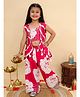 AJ Dezines Cotton Woven Sleeveless Floral Printed Gota Lace Embellished Top With Attached Shrug & Coordinating Pant Set - Pink