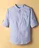 Pine Kids Cotton Woven Full Sleeves Striped Shirt with Mandarin Collar - Sky Blue & White
