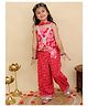AJ Dezines Cotton Woven Sleeveless Floral Printed & Gota Lace Embellished Top Palazzo & Dupatta Set - Red
