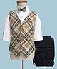 Radutu Full Sleeves Checked 3 Piece Party Suit Set With Bow - Mustard & Navy Blue