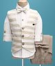 Radutu Full Sleeves Striped 3 Piece Party Suit Set With Bow - Beige & White