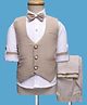 Radutu Full Sleeves Solid 3 Piece Party Suit Set With Bow - Beige & White