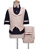 Radutu Full Sleeves Solid 3 Piece Party Suit Set With Bow - Beige & Navy Blue