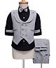 Radutu Full Sleeves Textured 3 Piece Party Suit Set With Bow - Grey & Black