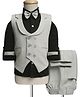 Radutu Full Sleeves Textured 3 Piece Party Suit Set With Bow - Light Grey & Black
