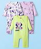 Babyhug Disney Interlock Knit Full Sleeves Rompers With Minnie Mouse Graphics Pack of 3 - Light Green & Lavender