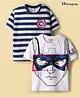 Honeyhap Marvel Single Jersey Knit Oversize Drop Shoulder Half Sleeves T-Shirt with Captain America Graphics Pack of 2 - White & Navy Blue