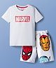 Pine Kids Marvel Single Jersey Knit Half Sleeve T-Shirt & Shorts  Set with Avengers Graphics - White