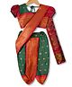Bhartiya Paridhan Silk Woven Half Puffed Sleeves Blouse And Zari Bordered Nauvari Saree - Green & Orange