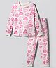 Primo Gino 100% Cotton Knit Full Sleeves Co-ords Night Suit With Heart & Text Print - Ivory