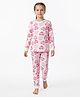 Primo Gino 100% Cotton Knit Full Sleeves Co-ords Night Suit With Heart & Text Print - Ivory