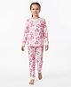 Primo Gino 100% Cotton Knit Full Sleeves Co-ords Night Suit With Heart & Text Print - Ivory
