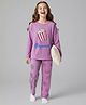 Primo Gino 100% Cotton Knit Full Sleeves Nightsuit with Pop corn Text Print - Lilac