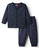 Babyhug Knit Full Sleeves Solid Color Front Open Thermal Vest & Pant Set - Navy Blue