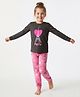 Primo Gino Cotton Knit Full Sleeves Night Suit With Eiffel Tower Print - Charcoal Grey & Pink