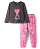 Primo Gino Cotton Knit Full Sleeves Night Suit With Eiffel Tower Print - Charcoal Grey & Pink