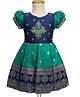Enfance Half Puffed Sleeves Paisley Embroidered Banarasi Printed Pattu Pavadai Dress - Blue & Green