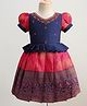 Enfance Half Puffed Sleeves Ethnic Motif Printed & Beads Embellished Pattu Pavadai Dress - Pink