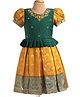 Enfance Half Puffed Sleeves Floral Embroidered Banarasi Printed Pattu Pavadai Dress - Mustard