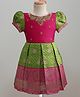 Enfance Half Puffed Sleeves Floral Printed & Beaded Pattu Pavadai Dress - Parrot Green