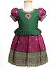 Enfance Half Puffed Sleeves Floral Embroidered Banarasi Printed Pattu Pavadai Dress - Purple