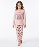 Primo Gino 100% Cotton Knit Full Sleeves Night Suit With Text & Star Print - Peach