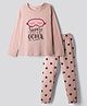 Primo Gino 100% Cotton Knit Full Sleeves Night Suit With Text & Star Print - Peach