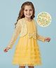 Hola Bonita Knit Glitter Mesh Party Dress With Full Sleeves Sequinned Shrug & Bow Applique - Yellow