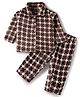 Kanvin Full Sleeves Knit Full Sleeves Co-ord Winter Night Suit With Floral Design - Brown