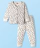 Babyhug Knit Full Sleeves Thermal Vest & Pant Set with Bow Print - Off White
